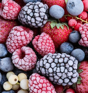 Mix of different frozen berries as background, banner design